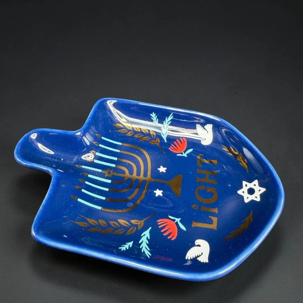 Danica Jubilee Hanukkah Trinket Dish Menorah Light Ceramic Spoon Rest Blue